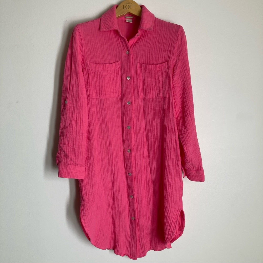 Magaschoni Fuchsia Textured Shirt Dress Size XS